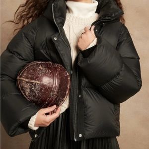 NWT Banana Republic Down Short Puffer Jacket Size M Black